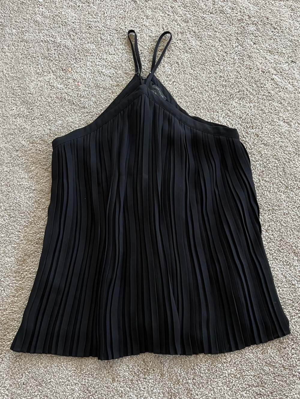 Ann Taylor black Pleated Spaghetti Strap Tank Top blouse XS sleeveless classy
